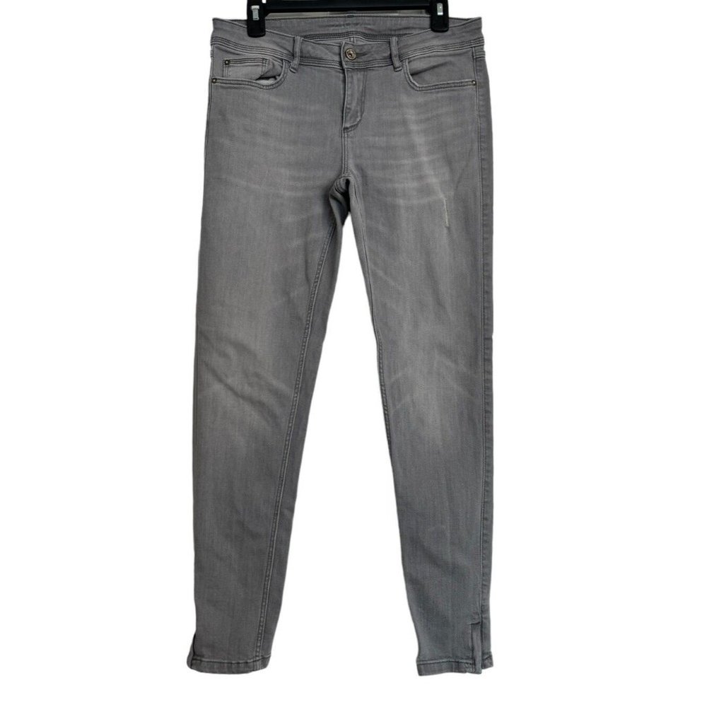 Zara Basic Jeans Z1975 Womens 8 Soft Heather Grey Skinny Stretch Cuff Zip